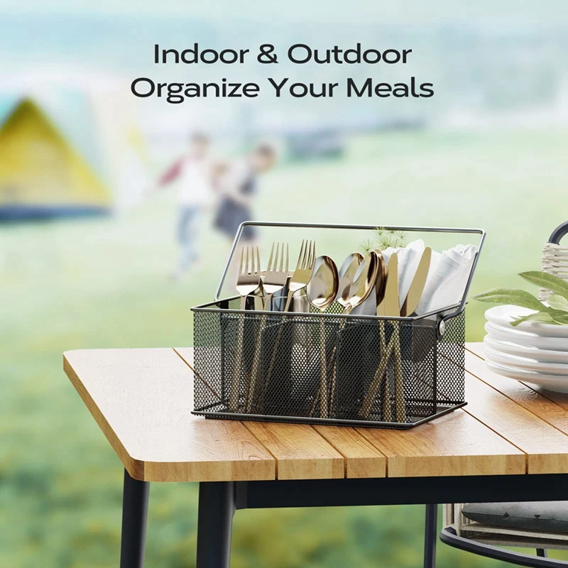 ตะกร้าโลหะ 4 ช่อง,ตาข่าย Flatware ผู้ถือ Organizer เหมาะสําหรับ Home,ห้องครัว,ปาร์ตี้,Camping