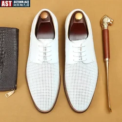 Formal Shoes for Men High Quality Genuine Leather Designer Social Lace Up Shoe Man Wedding Dress Oxford Shoes White Breathable