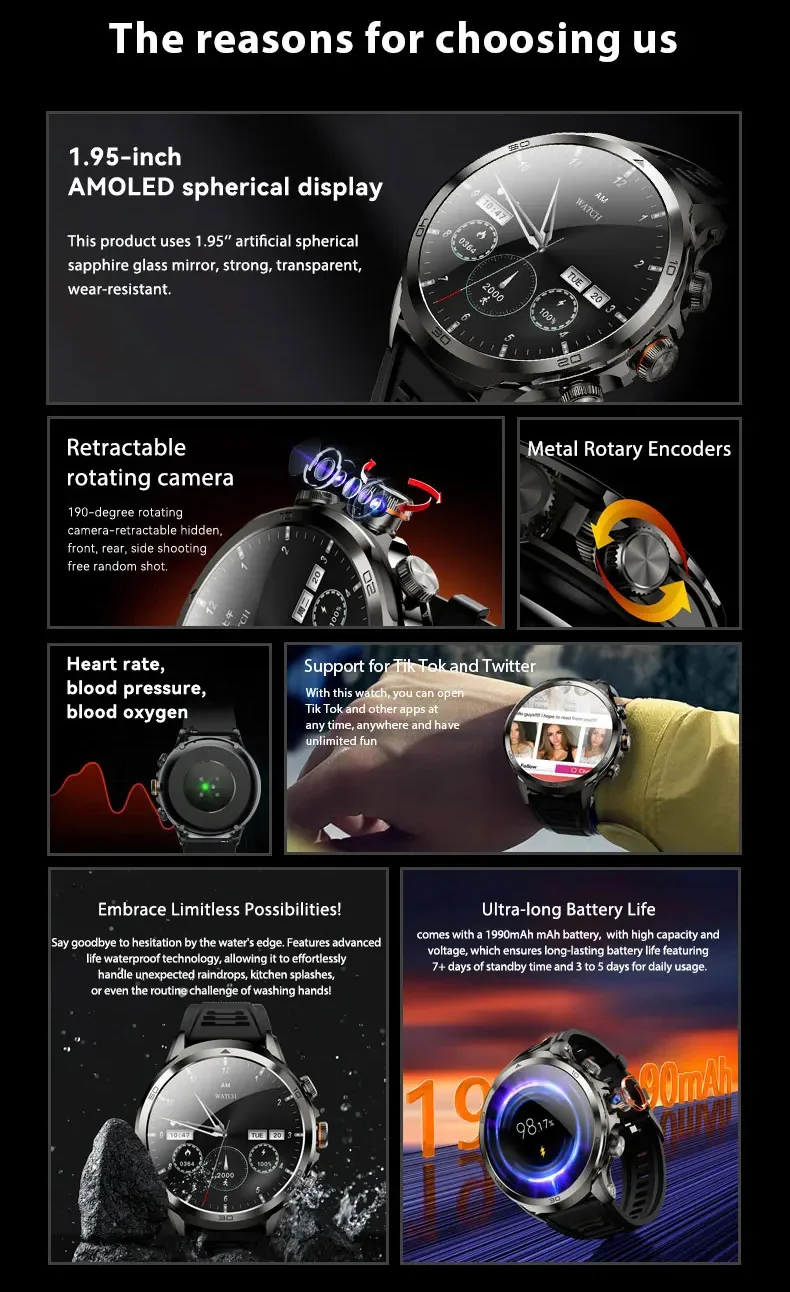 الأصلي H19 4G كامل Netcom 8GB + 128GB RAM Smartwatch أندرويد 9.0 1.95 بوصة Amoled شاشة جوجل APPS GPS WIFI الرجال ساعة ذكية #3