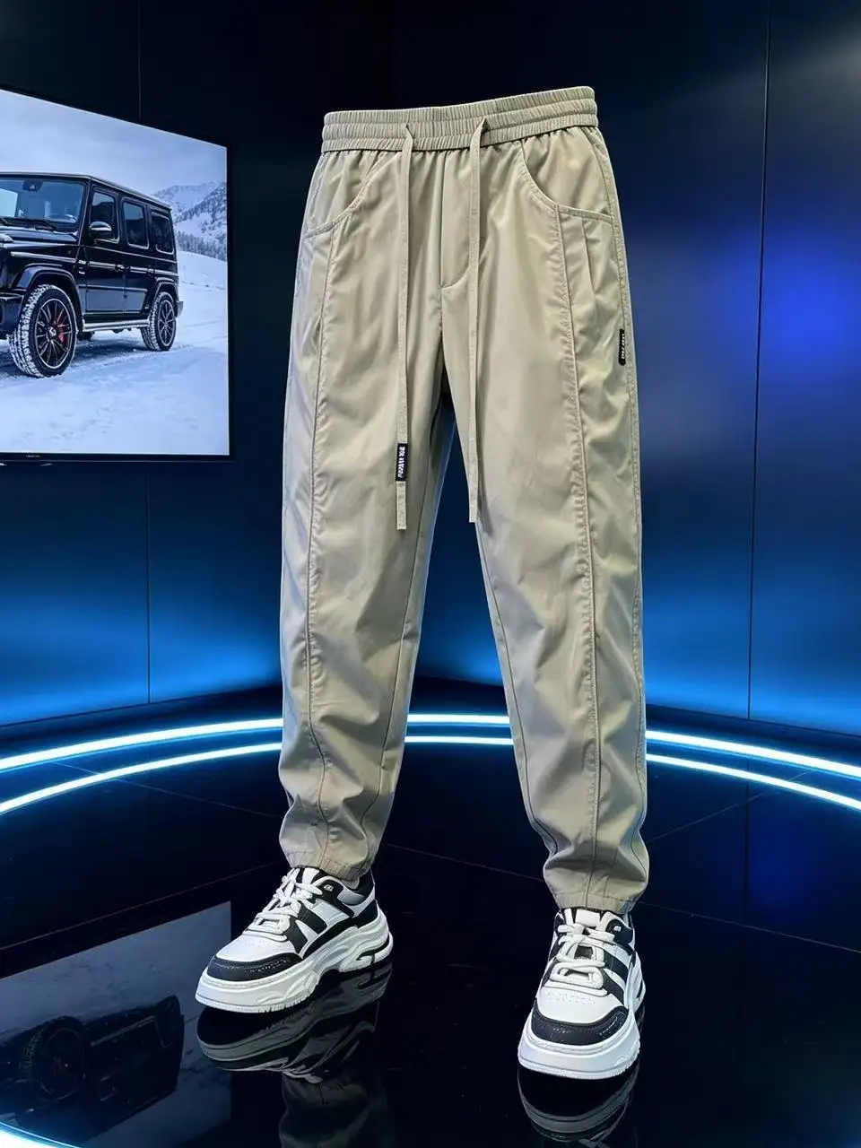 Men's Summer Thin Quick Dry Casual Pants Elastic Waist Straight Leg Pure Color Trendy Loose Fit Polyester Fiber Micro Stretch