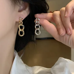 Hip-hop Metal Chain Clip on Earrings Non Pierced for Women Earrings 2024 New Trendy and Cool Style Alloy Hollow Tassel Ear Clips