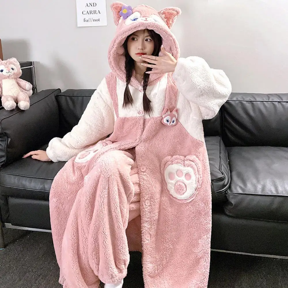 Anime My Melody Women Plush Pajamas Robe Set Sanrioed Cartoon Kawaii Kuromi Homewear Winter Long Style Thickened Nightgown Sweet