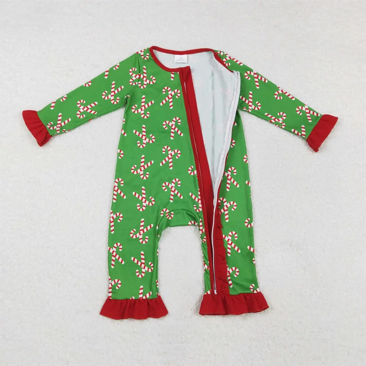 Wholesale Kids Children Long Sleeves Baby Girl Jumpsuit Newborn Toddler Romper Infant Christmas Zipper Green One Piece