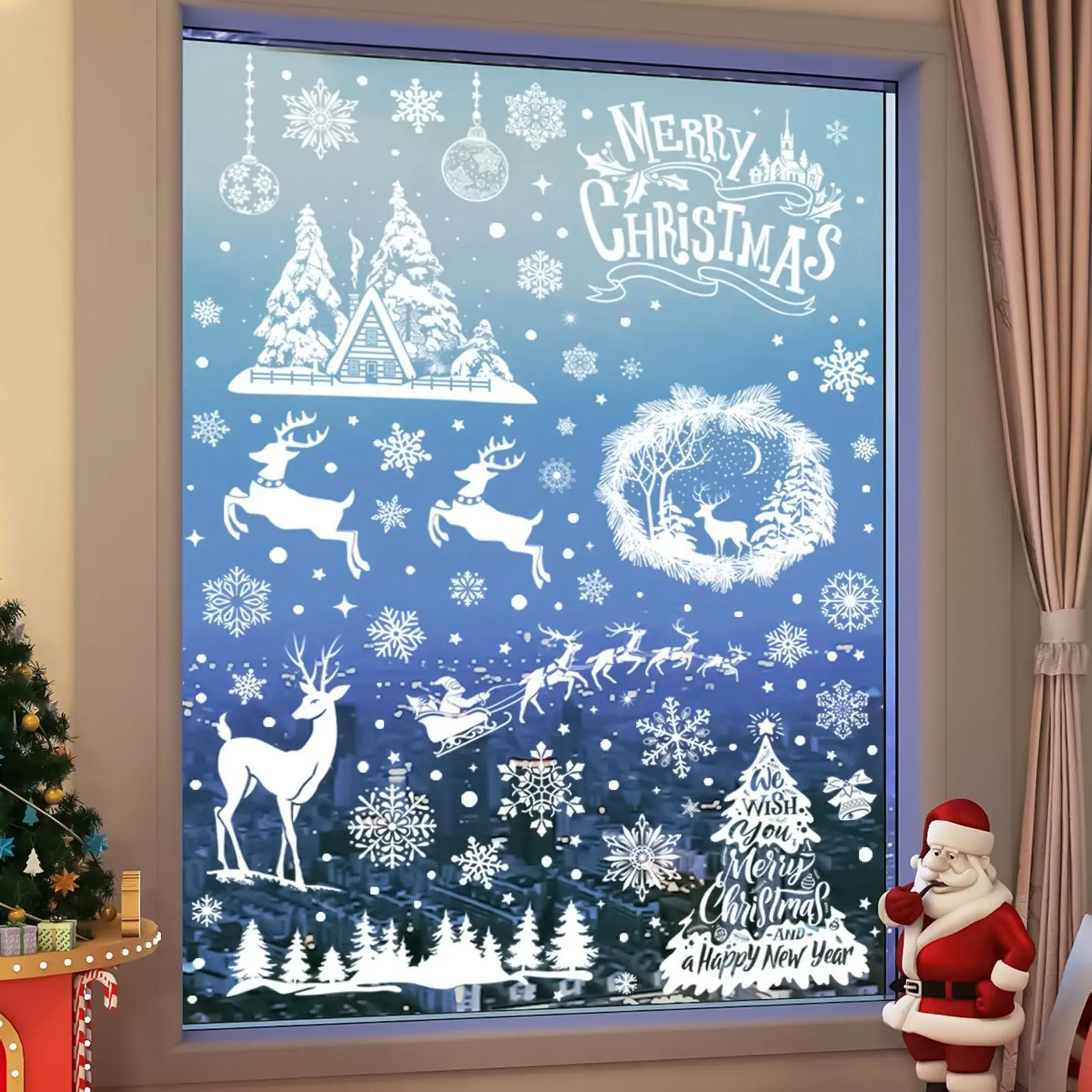 Christmas Window Decals Christmas Snowflake Reindeer Window Sticker Mural Decal 9 Sheets For Winter Holiday Decor Wall Home
