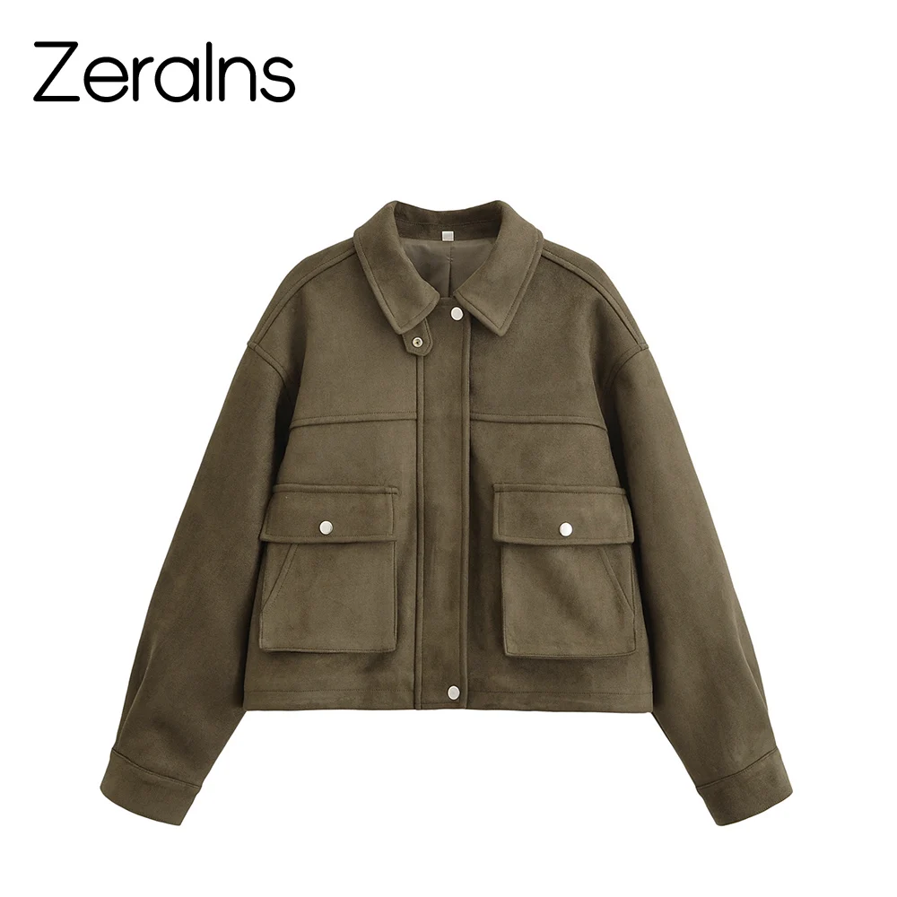 

ZERAINS 2025 autumn new product women's workwear style large pocket zipper pure leather pilot jacket jacket jacket