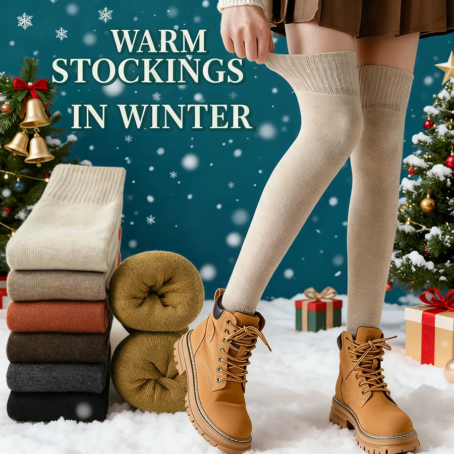3 paires/lot bas chauds chaussettes femmes épais hiver sur le genou haute tenir Sexy mince dames filles cadeau de noël offre spéciale 2025