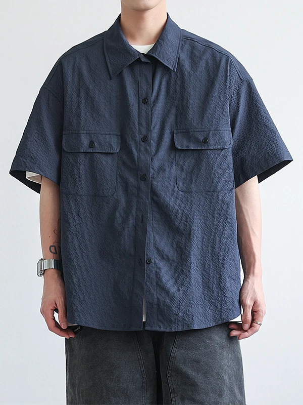 

Loose Fit Men's ort Sve irt Jaet Summer Casual Top Trendy Couple Workwear Breathable Youthful Sle Plain Color