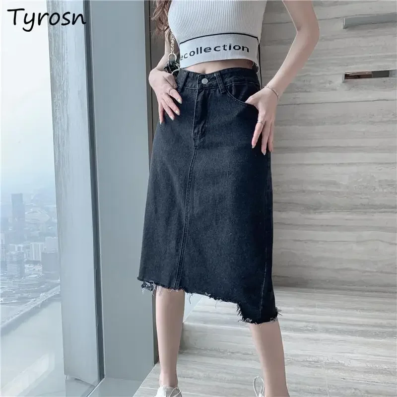 

S-5XL Denim Skirts Women Vintage Streetwear Design Zipper Fly Slim Tassel Harajuku Empire A-line Skirt Student Fashion Clothing