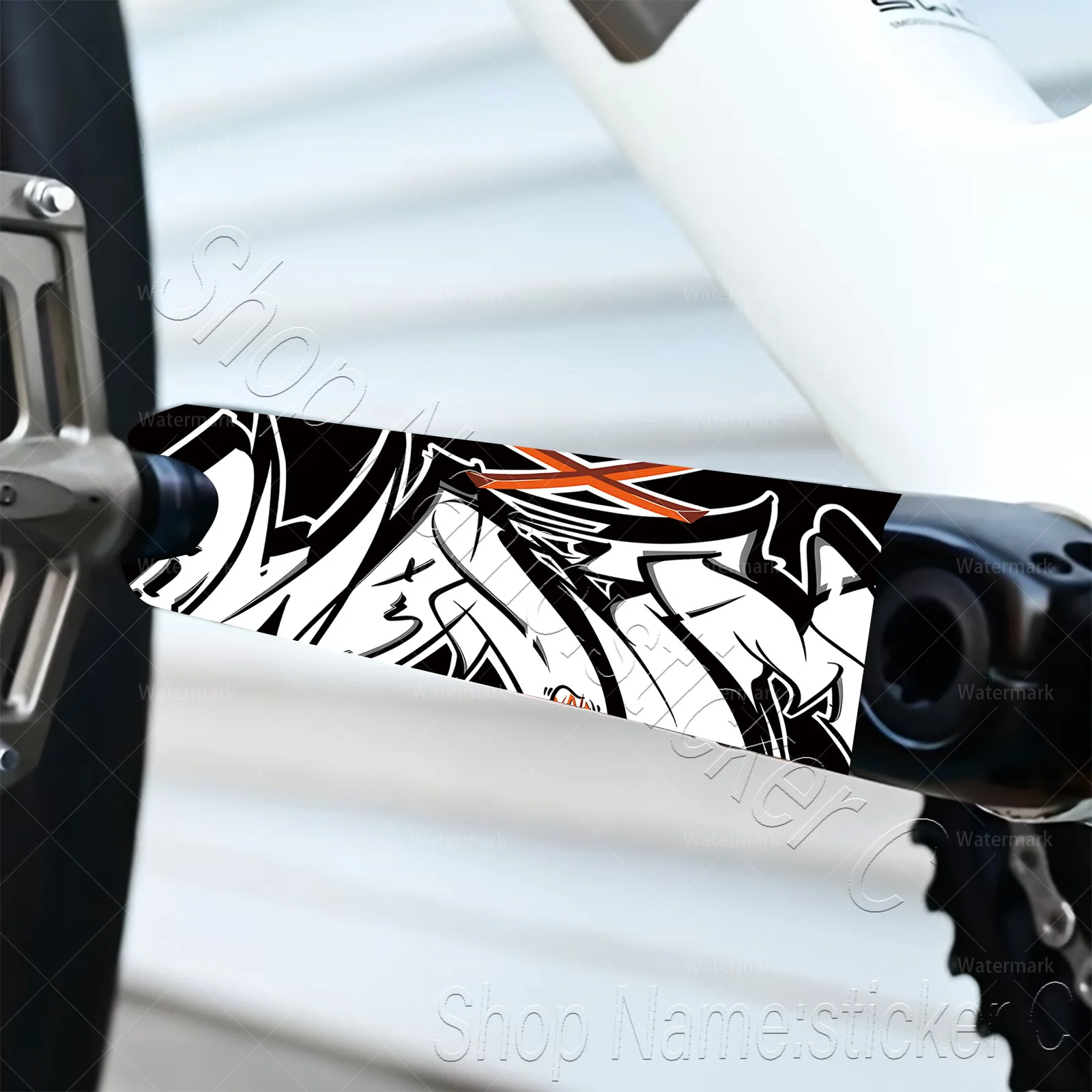 1Pair Black White Graffiti Bike Crank Stickers, Waterproof Scratch-Resistant Decals for Road Bike Crank Decor, Holiday Gift