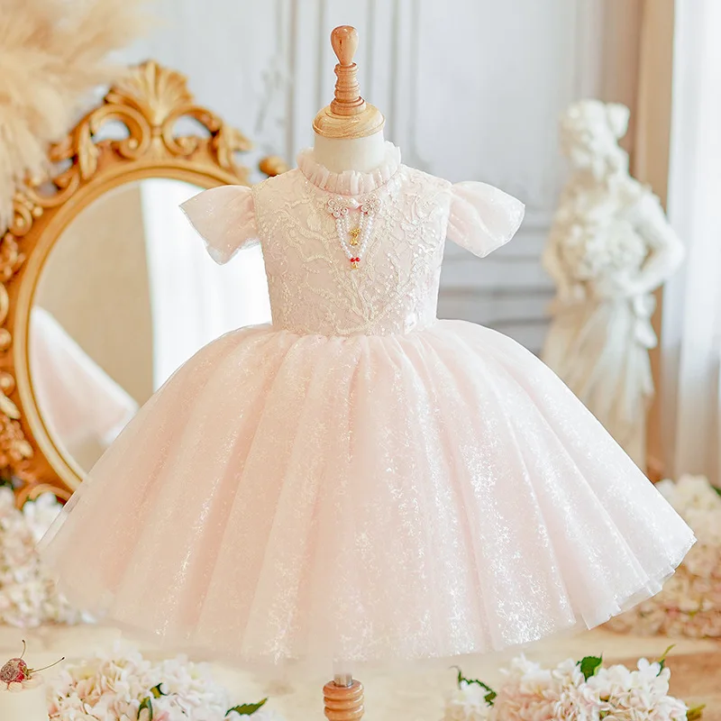 

Розовое супер фея для первого ребенка, тюлевое платье с цветком для маленьких девочек, детское платье принцессы на день рождения для малышей