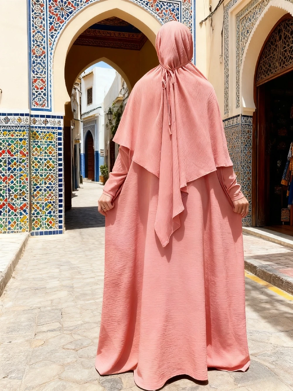 Long Khimar Dress Women Eid 2 Piece Set Musulman Ensembles Ramadan Muslim Abaya Prayer Garment Saudi Prayer Dress Niqab Jilbab