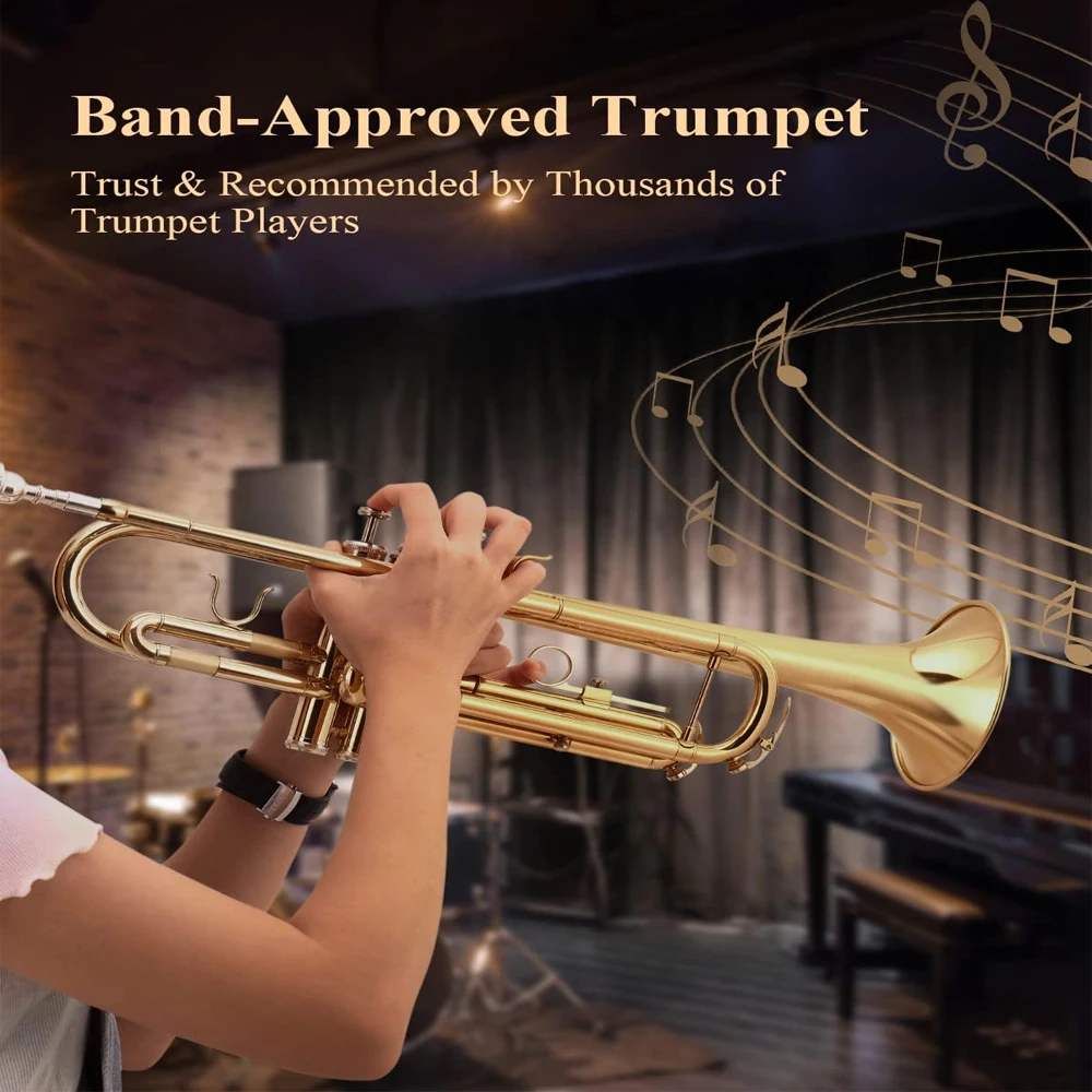 SLADE Bb Standard Gold Trumpet Set Brass Trumpet for Beginners Student Trumpet Instrument with Hard Shell 7C Blower Gloves Parts