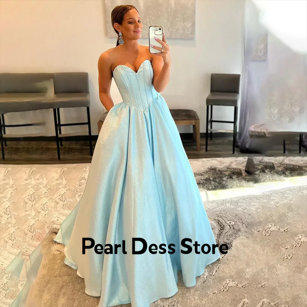 

Sky Blue Unique Women's Evening Dress Sweetheart Neck Ball Dress Dyed A-shaped Sparkling Nightgown Evening Dress Evening Dress