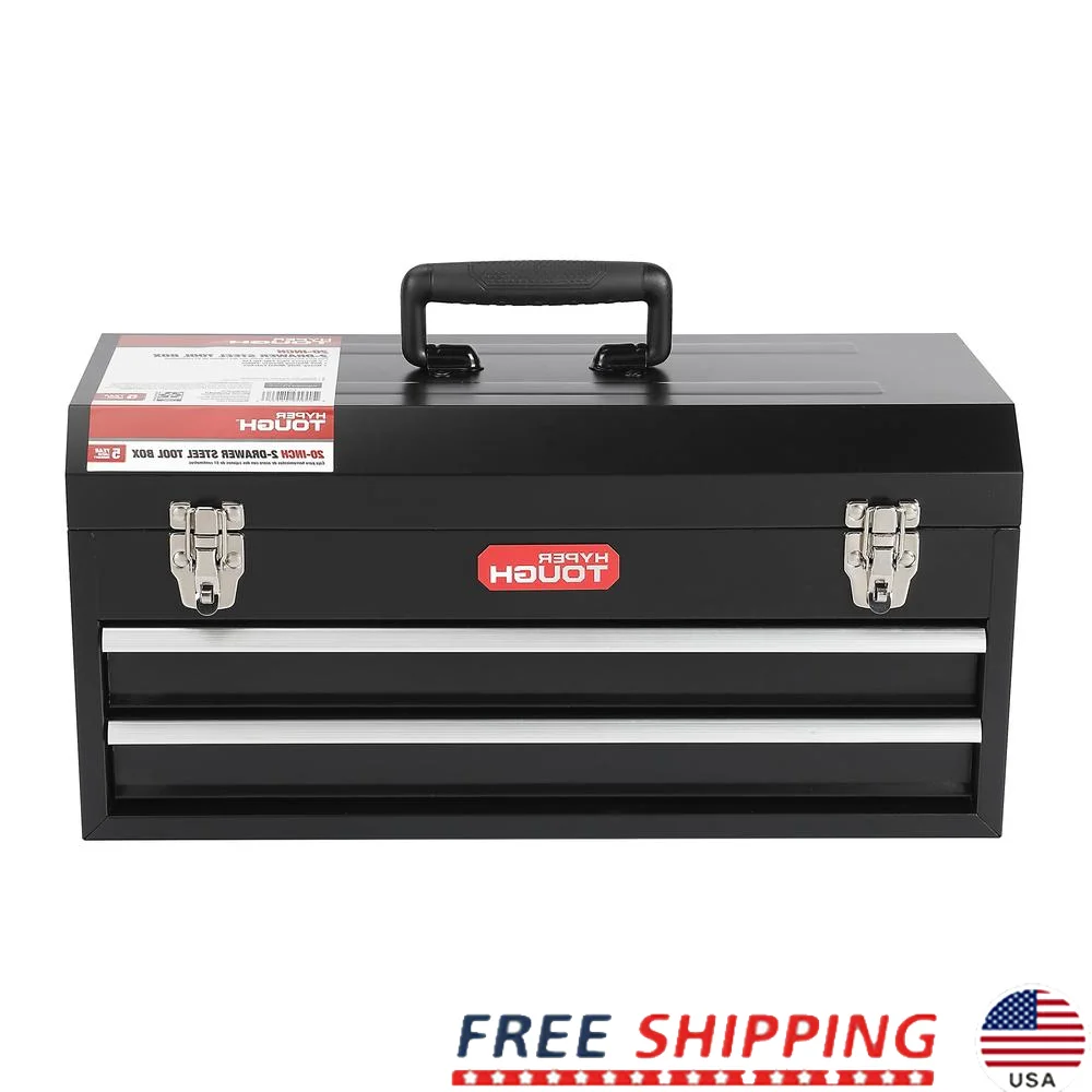 20-Inch 2-Drawer Tool Box Tool Chest with Flip-Up Lid Steel Ergonomic Handle Secure Latches Compact Design Smooth Glide Drawers