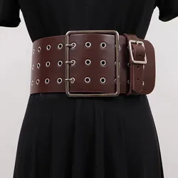 Women's Runway Fashion Hollow Out PU Leather Cummerbunds Female Dress Corsets Waistband Belts Decoration Wide Belt R1583