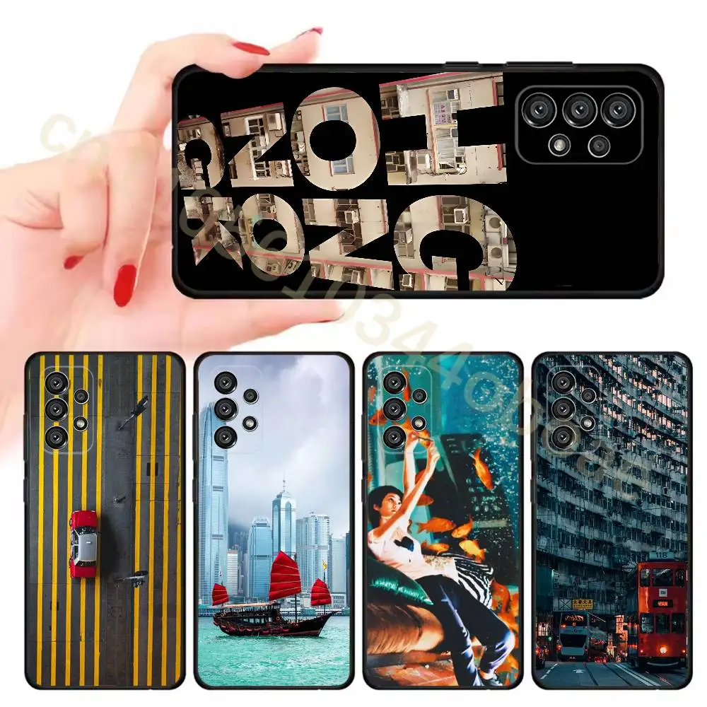 Capa de celular City Honkong Vibe para Samsung Galaxy A13,21s,22,31,32,52,53,71,80,A91, capa preta macia