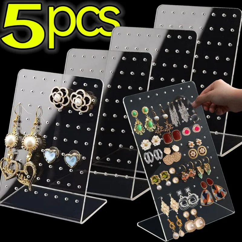 Transparent 72 Holes Earrings Display Holders Acrylic Ear Studs Necklace Jewelry Storage Display Rack Portable Clear Organizer