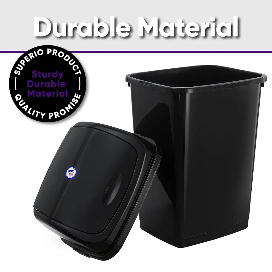 سلة مهملات المطبخ Superio سعة 13 جالونًا مع غطاء متأرجح، سلة قمامة بلاستيكية طويلة في الهواء الطلق والداخلية، سلة إعادة تدوير كبيرة 52 كيو تي ونفايات #4