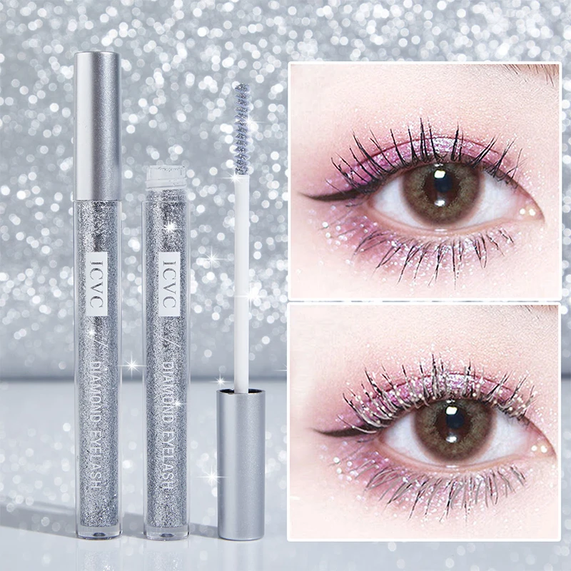 Diamond Glitter Mascara - Galaxy Shimmer & Sequins สูตรแห้งเร็วกันเหงื่อเพื่อความดัดผมและวอลลุ่มยาวนาน (1 ชิ้น)