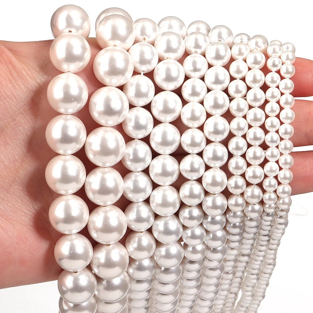 4/6/8/10/12mm Natürliche weiße Muschelperlen, runde lose Spacer-Perlen für die Schmuckherstellung, DIY Armbänder, Halsketten, Zubehör