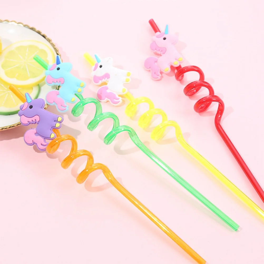 

4pcs Unicorn Straws Colorful Creative Party Drinking Bar Festival Decor For Kids Birthday Hawaii Gathering Mixed Colors