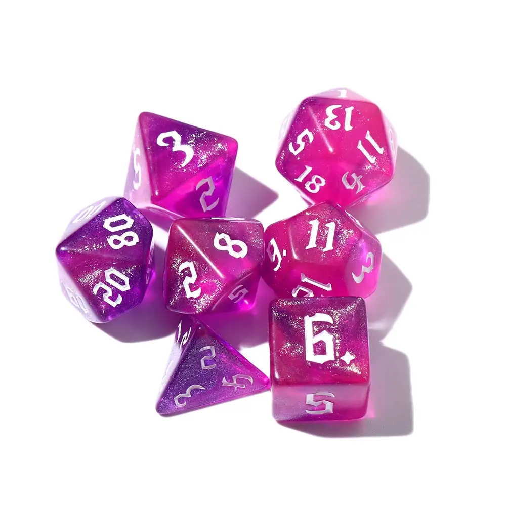 Iridescent Glitter Polyhedral 7-Die Two-tone Dice Set D4 D6 D8 D10 D% D12 D20 for DND Enthusiast RPG Adventurer