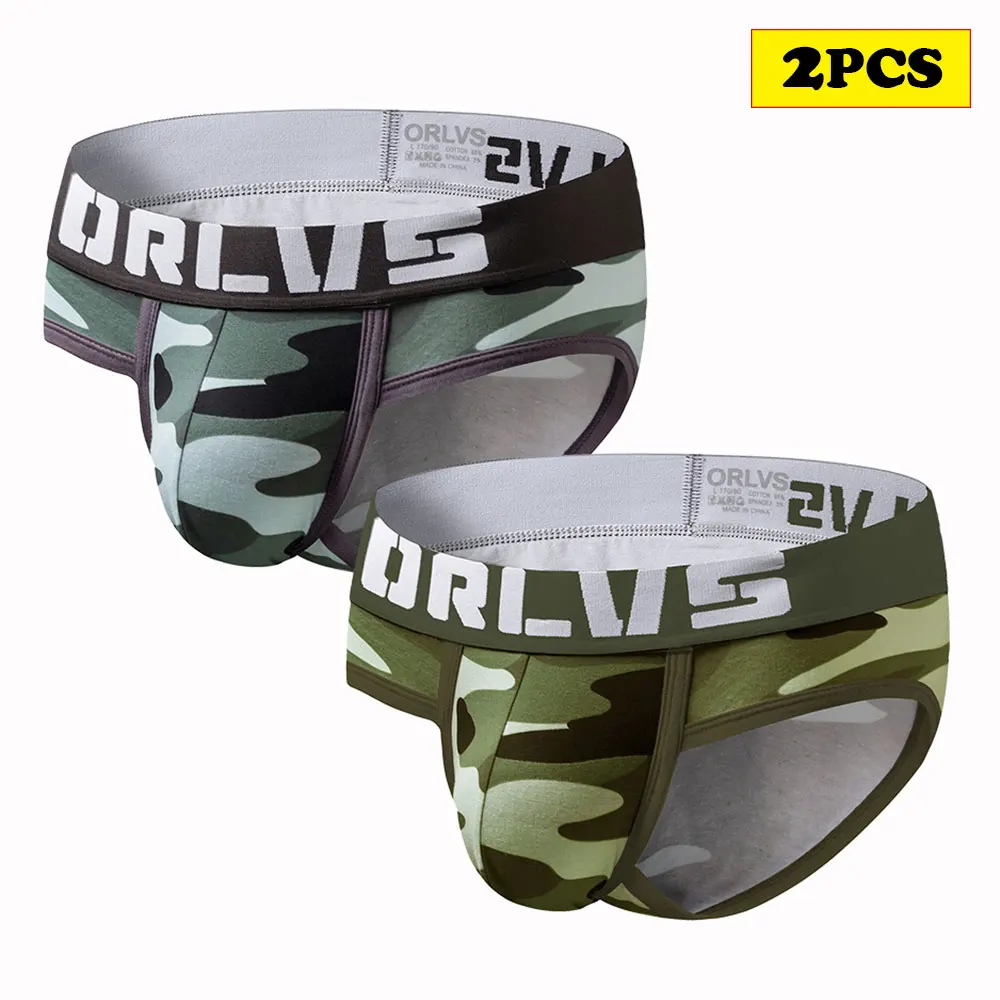 2PCS Camouflage Mens Bikini Briefs Underwear Men Cotton Breathable Panties Shorts Under Wear Underpants for Men