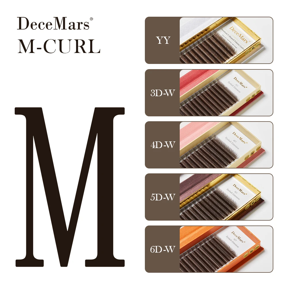 Decemars braune L-Curl m Curl yy 3d 4d 5d 6d Wimpern verlängerung 12 Linien