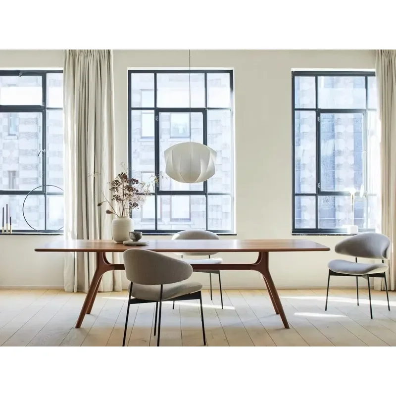 Nordic Modern Style Walnut Wood Solid Dining Table Rectangular Rectangular Desk for Living Room Bathroom Suitable Dining