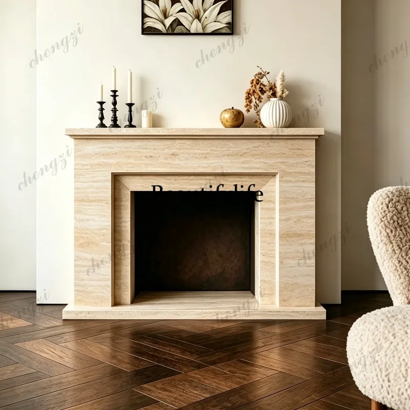 Modern and simple, imitation marble fireplace cabinet entrance door living room wabi wind imitation travertine porch mantel