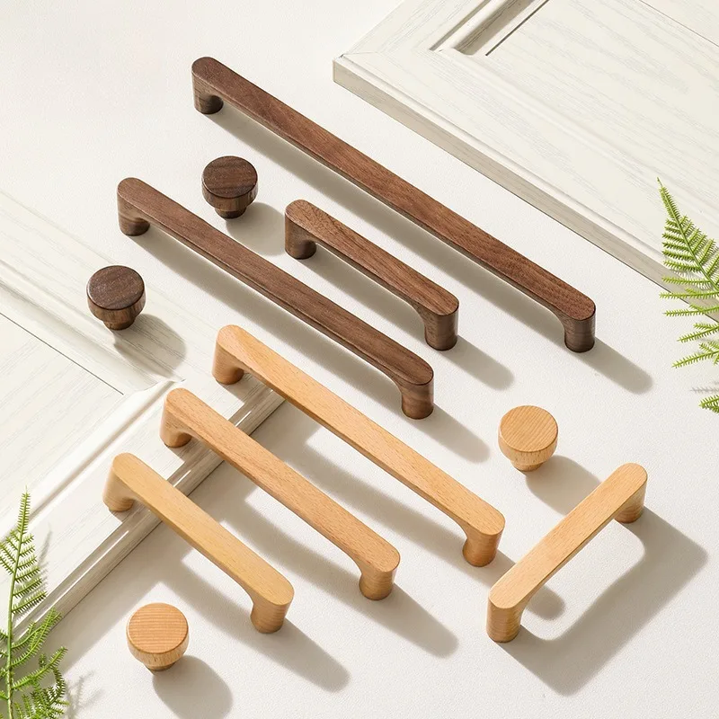 Wooden Wood Style Solid Wood Handle, New Chinese Modern Minimalist Cabinet Door Handle, Drawer Wardrobe Flat Handle