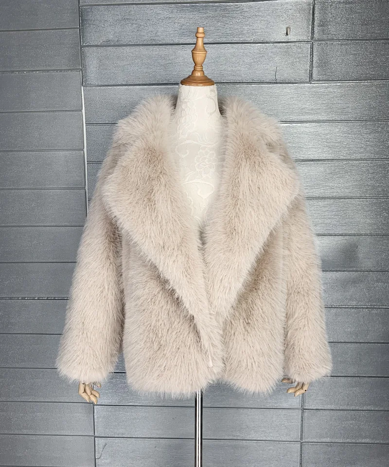 Lady Faux Fur Coat Lapel Jacket Female Streetwea Women's Winter Coats Promotion