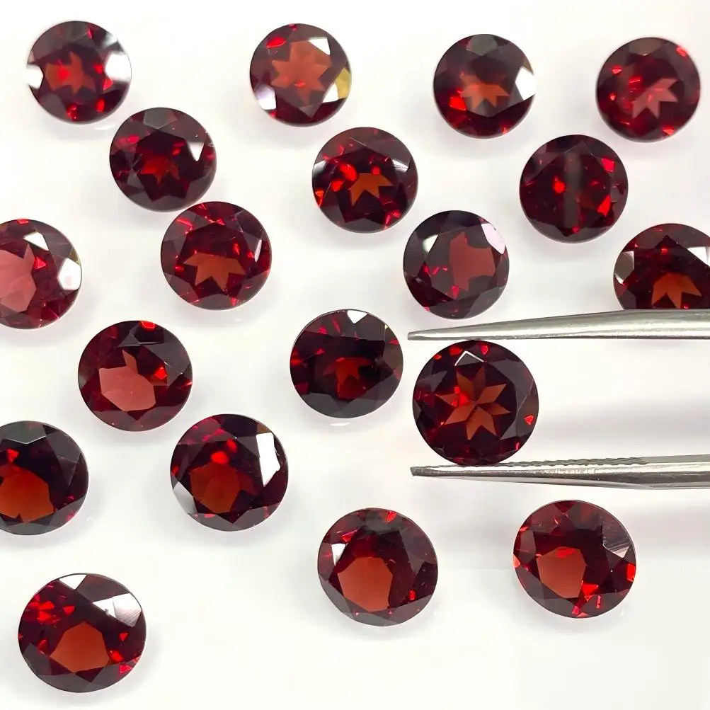 Gema de Granate Rojo Natural 100% Real, Corte Brillante Redondo, Gemas Sueltas para Incrustaciones, Material DIY para Joyería, Piedras de Lujo