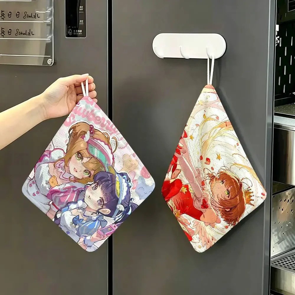 Cardcaptor Anime Sakura Polyester Cotton Hand Wiping Towel, Hanging Design, Durable For Household Restaurant Toilet Use