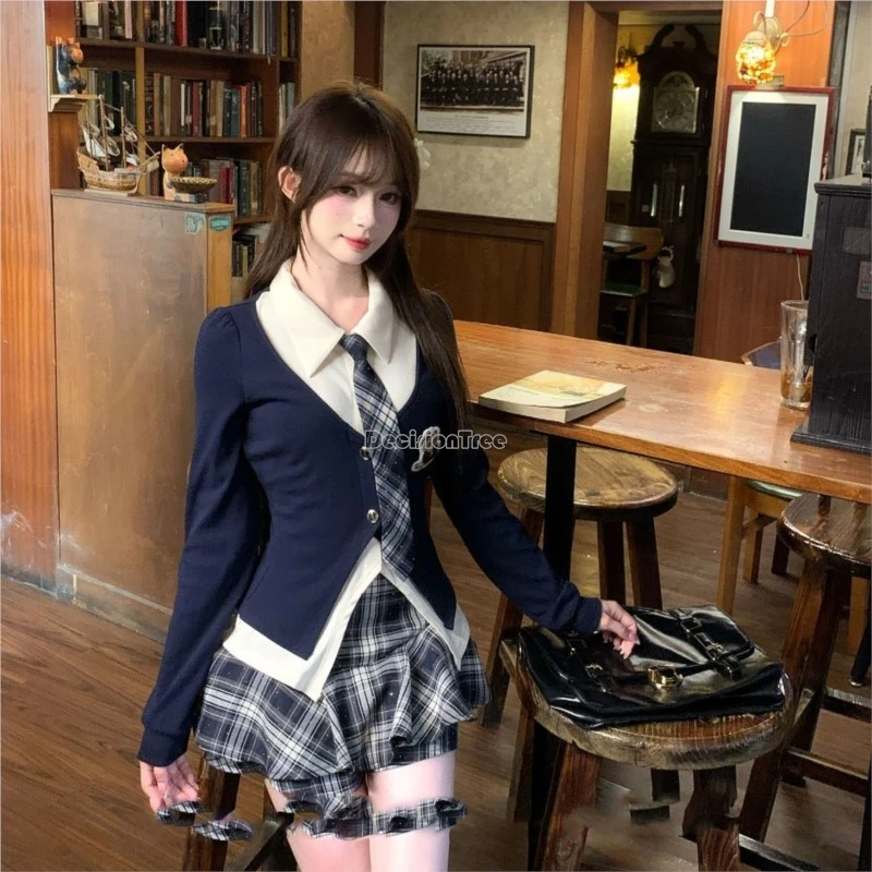 girls' college style JK uniform set women's autumn short sleeved top short skirt 2-piece set female spring school uniform set