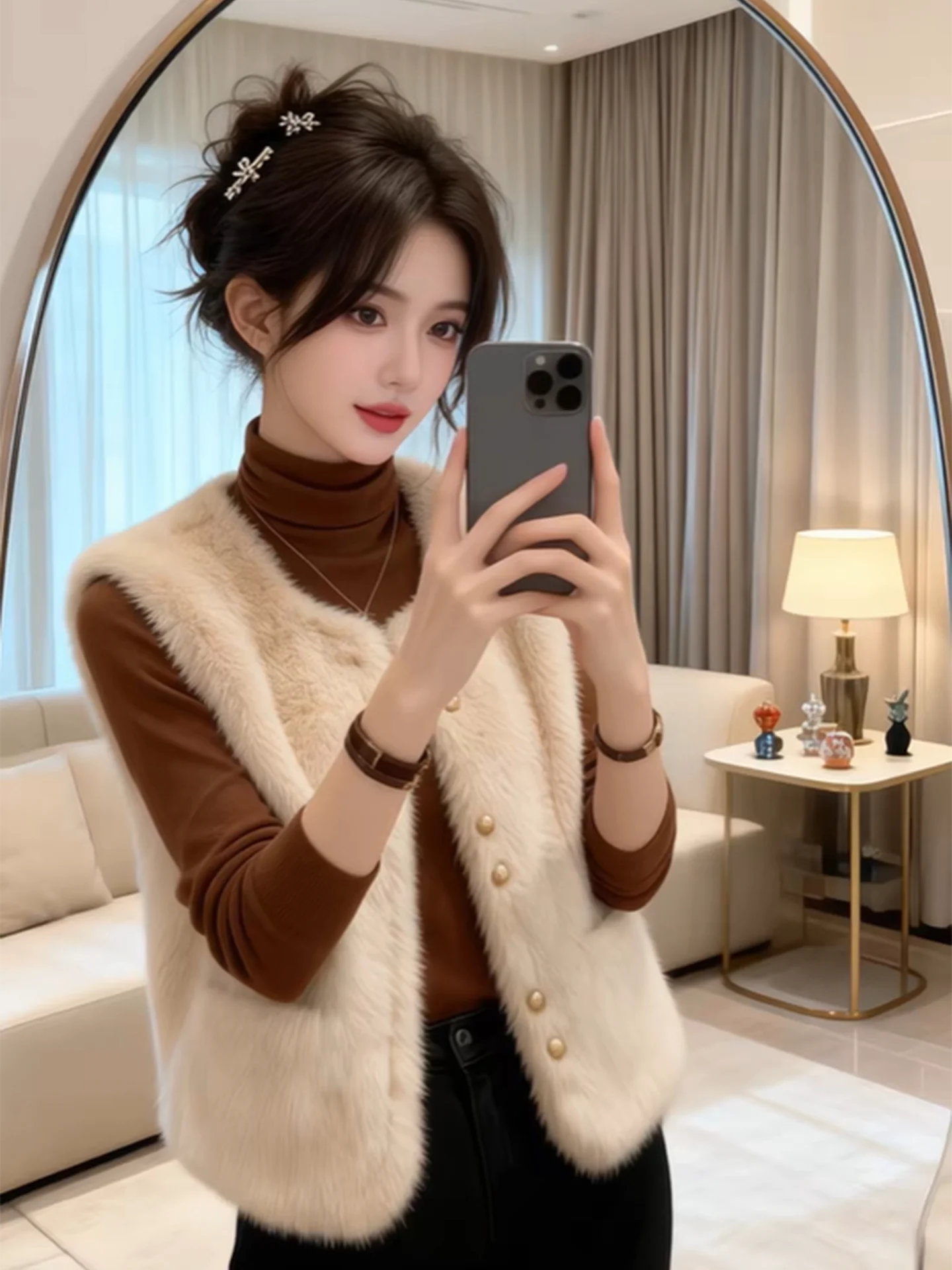 

Soft Cloudlike Plu Vest Women's Sle round Ne Layering Top Warm Outerwear Faux Fur Soft Cozy Autumn Winter Faion