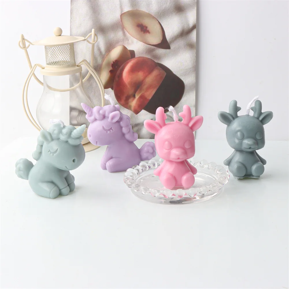 3D Stereoscopic Animal Mold Silicone Deer Unicorn Cow Candle Mould For DIY Resin Plaster Soap Aromatherapy Tooling Crafts