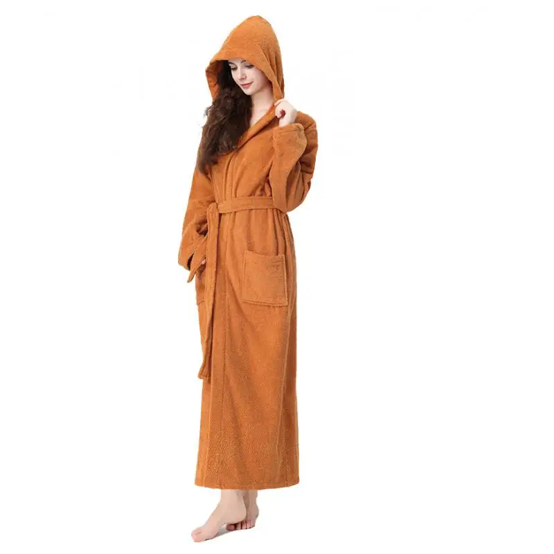 Hooded Cotton Towel Extended Bathrobe Sleepwear Water Uptake Bath Robe Loose Couples Dressing Gown Cozy Solid Hotel Spa Robe
