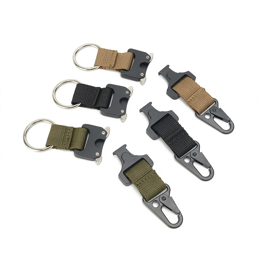 Tactical Belt Backpack Hook Keychain Clip Carabiner Belt Key Chain Loop Webbing Double-split Quick Release Hanging Buckle