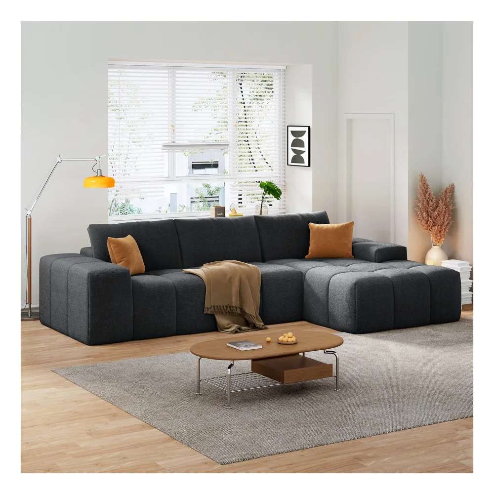 

L-shaped Modular Sofa, No Assembly, Deep Seat 3 Cushions, Soft Fabric, For Modern Living/Bedroom