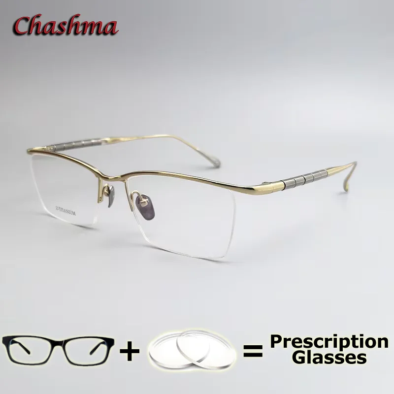 

Chashma Prescription Glasses Flexible Spring Hinge Eyeglass High End Pure Titanium Male Glasses with Graduate Lenses for Men