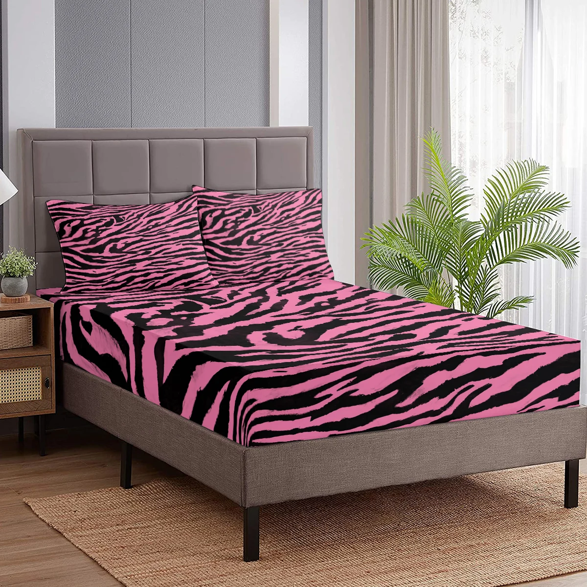 Pink Leopard Print Sheet Set Zebra Skin Ultra Soft 100% Microfiber Breathable Comfortable Bed Sheet Set 3 Pieces