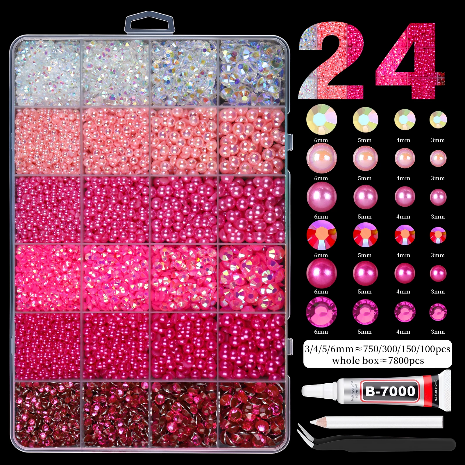 28Grid 3/4/5/6mm Gemengde Kleur Harsen Boor AB Strass Set Platte Achterkant Nagelboor Voor Telefoon Kleding DIY Decoratie Nagels Ambachten