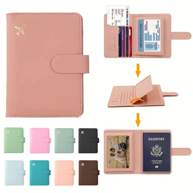 Waterproof Leather Passport Holder with Cute Buckle - Travel Book Cover Card Organizer for Men And Women Airplane Trip Accessory