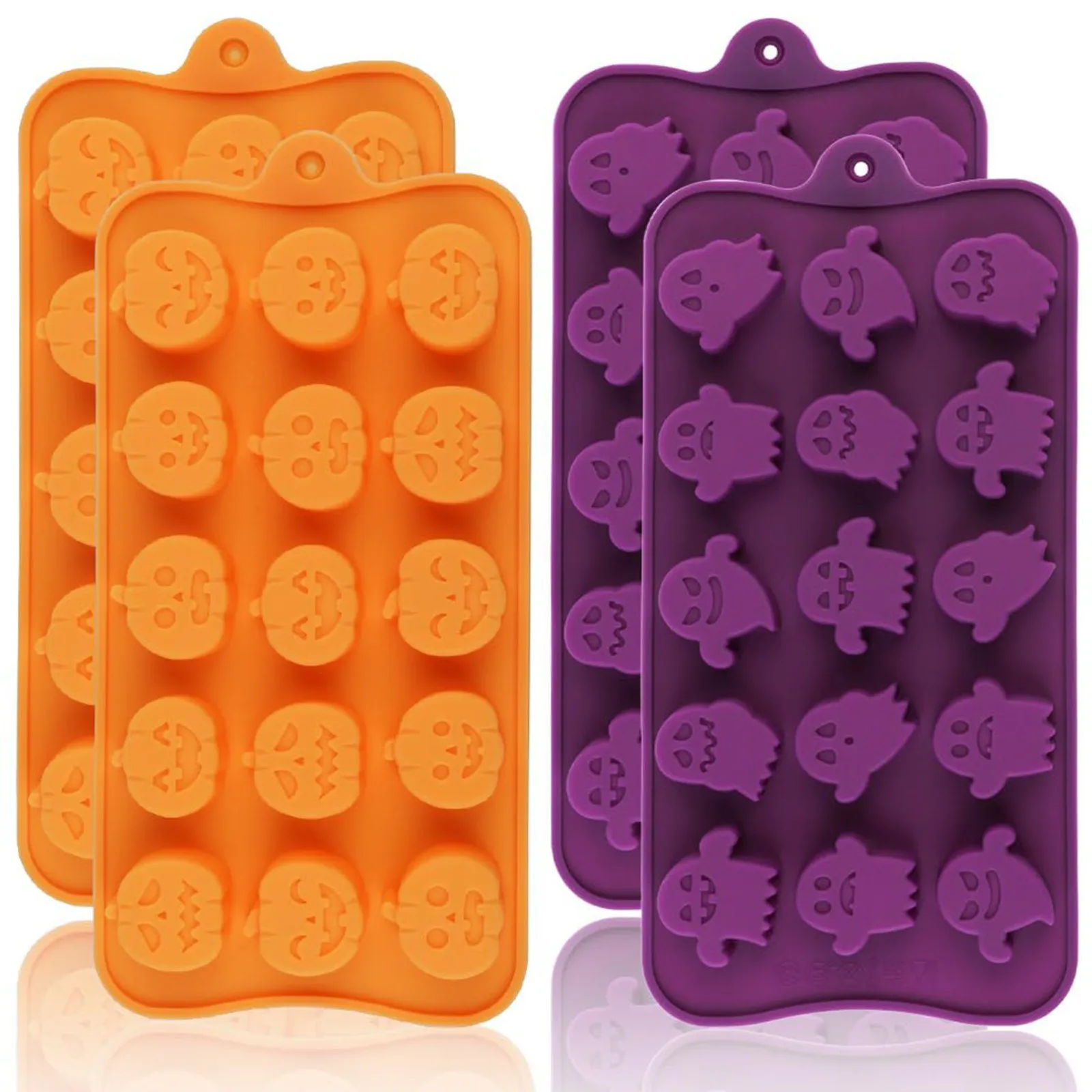 Fun and Cute Halloween Theme Shape Candy Molds Silicone Reusable Chocolate Fondant Moulds DIY Baking Decoration Tools