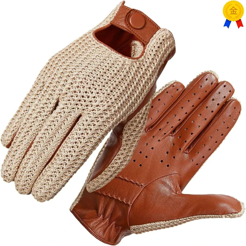 Guantes de lana de punto para hombre, guantes de conducción de cuero para motocicleta, cálidos, suaves y cómodos, guantes de conducción para pantalla táctil, Otoño e Invierno