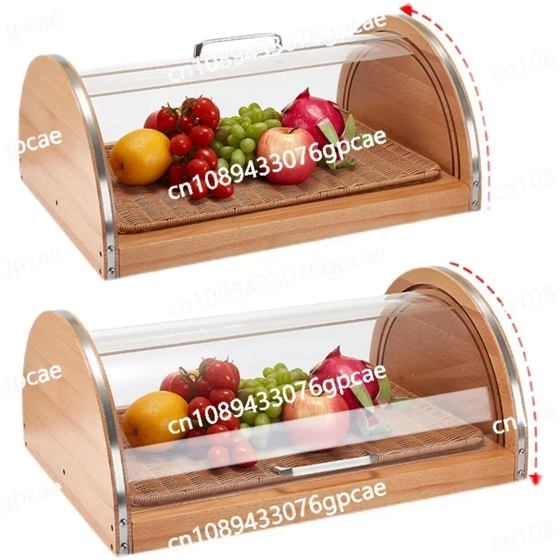 Transparent Covered Dustproof Bread Display Box Cabinet Baking Cake Point Storage Tray Tableware Buffet Wooden Frame