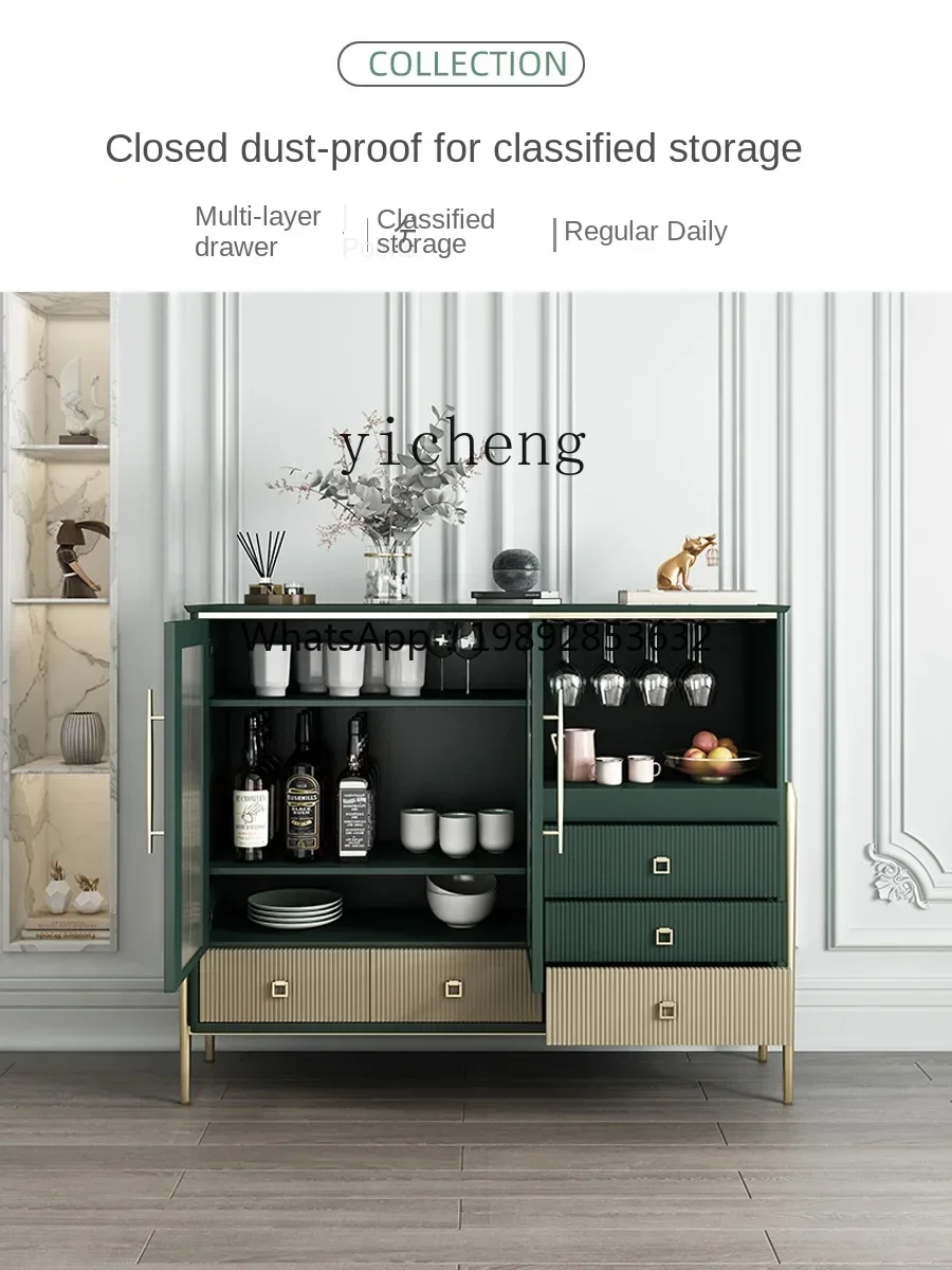 ZC Solid Wood Tea Cabinet Restaurant Side Cabinet Multi-Function Storage Wine Cabinet Minimalist Tempered Glass Door