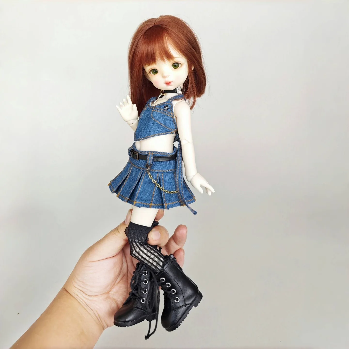 BJD Puppenkleidung passend für 1/6 Größe. Süßes blaues Kleid, Kleidungsset, Puppenzubehör