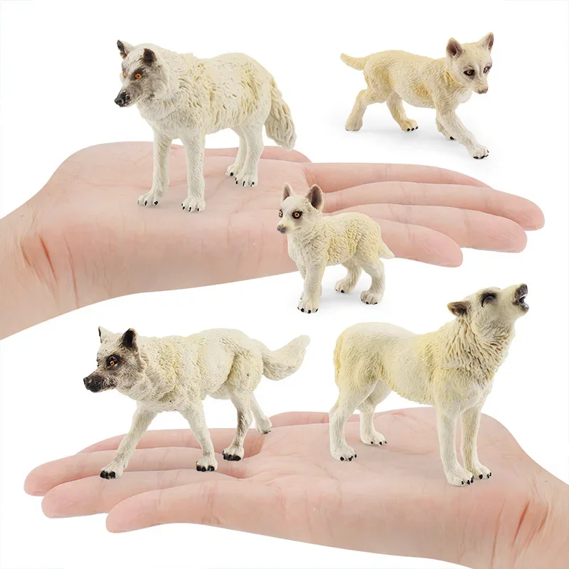 Simulation Wild Forest Animal North American White Wolf Model Action Figures Wildlife Baby Wolves Collection PVC Decoration Toys